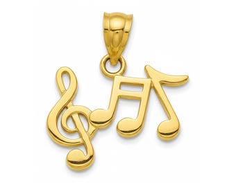 Colgante con notas musicales de oro macizo de 10 quilates con cadena opcional - Collar con notas musicales