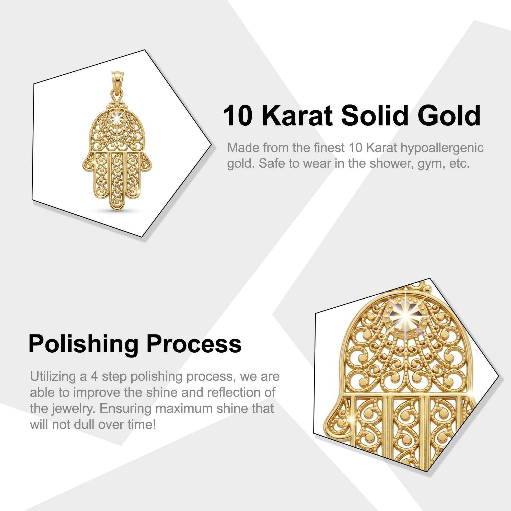 Hamsa Rope Chain Gold Filigree Hamsa Hand Charm (2 Sizes) - Gold Hamsa Pendant - 10 ...