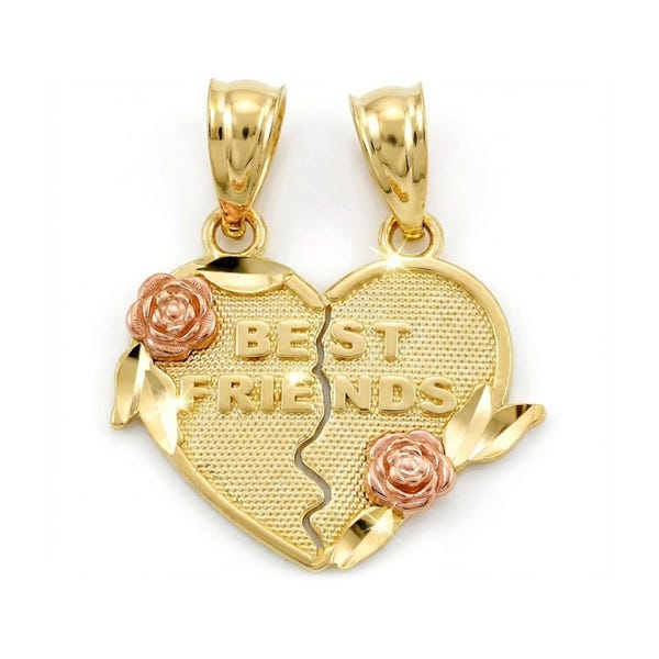 Gold Best Friend Break-Apart Charm - 10 Karat Solid Gold with Optional Gold Chain - Best Friend Gift Neckalce - Heart Charm 