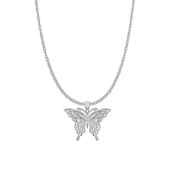Silver Diamond-cut Butterfly Charm - Solid 925 Sterling Silver  