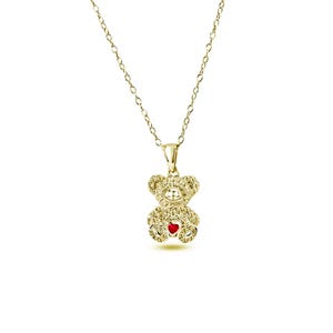 Gold Teddy Bear Necklace- Gold Plated 925 Sterling Silver, CZ Stones- Silver Adjustable Necklace 16&quot;-18&quot; - Bear Necklace - Bear Pendant