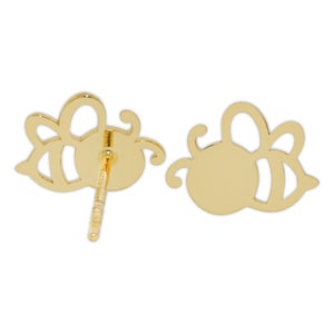 Gold Bumble Bee Stud Earrings - 14 Karat Solid Gold - Gold Earrings