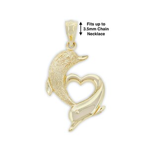 Gold Dolphin Heart Charm 10 Karat Solid Gold Dolphin Necklace Optional Gold Chain Dolphin Jewelry image 5