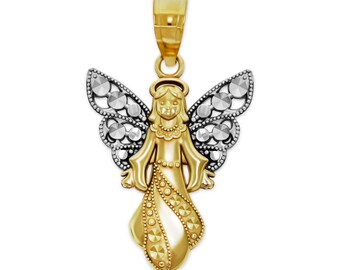 Gold Angel Cherub Pendant Necklace - 10 Karat Gold - Angel Jewelry - Religious Angel Charm - 10 Karat Solid Gold with Optional Rope Chain