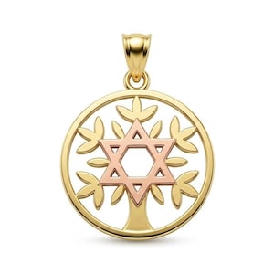 Collar con dije de árbol genealógico judío de oro - Oro macizo de 10 quilates - Cadena de oro opcional - Colgante con símbolo judío - Collar con estrella de David