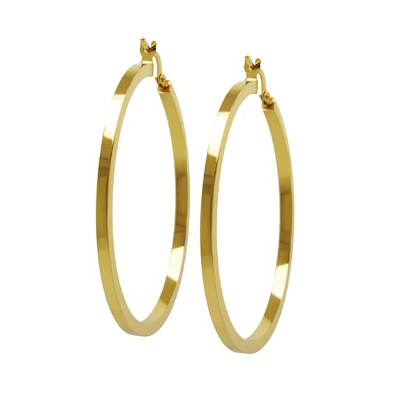 Gold Hoop Earrings for Women - 2MM Hoop Earrings - Squared Hoops - Gold Plated on 925 Sterling Silver - Rhodium Plated - 5 Diferent Sizes