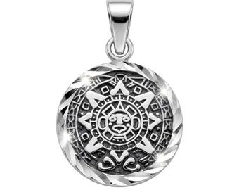 Silver Aztec Mayan Calendar Pendant - Diamond Cut Pendant - Mayan Pendant Jewelry
