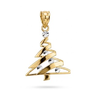 Colgante de árbol de Navidad en oro de 10 quilates - Collar de árbol de Navidad - Joyería navideña - Regalo para las fiestas - Cadena de oro opcional