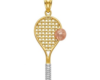 Gold Tennis Racquet with Rose Gold Ball - 10 Karat Solid Gold - Tennis Pendant - Sports Pendant - Gold Pendant Charm