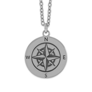 Silver Compass Necklace - Nautical Necklace  -925 Sterling Silver - Compass Pendant - Nautical Jewelry