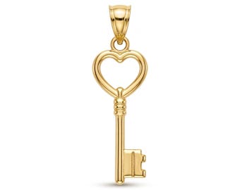 Gold Heart Key Pendant Charm - 10 Karat Gold - Key Necklace For Her - Key Jewelry - Key to My Heart Jewelry - Optional Gold Chain