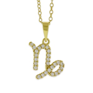 Gold Plated Capricorn Zodiac Necklace - Cubic Zircornia - Astrology - 925 Sterling Silver Gold Plated - Capricorn Sign Pendant