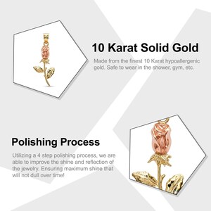 Gold Rose Pendant Necklace - Rose Charm - 10 Karat Solid Gold - Rose Necklace - Great for Mother Day Gift, Girlfriends, Moms - Rose Charm image 2