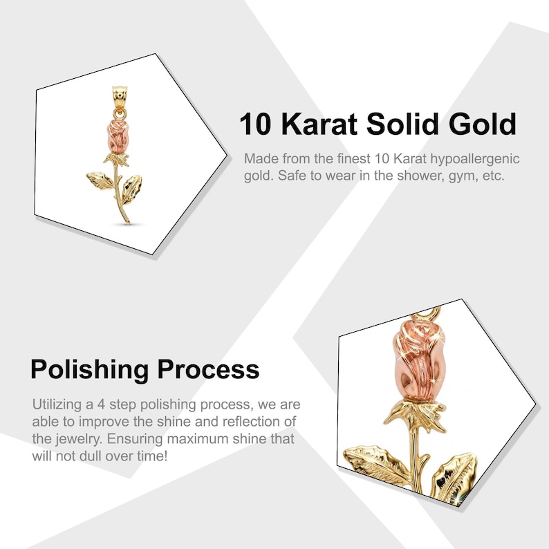 Gold Rose Pendant Necklace - Rose Charm - 10 Karat Solid Gold - Rose Necklace - Great for Mother Day Gift, Girlfriends, Moms - Rose Charm image 2