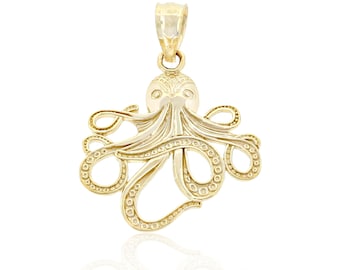 Gouden Octopus Charme - Octopus Hanger - Zeedier Ketting - 10 Karat Solid Gold - Optionele Gouden Ketting - Gouden Hanger