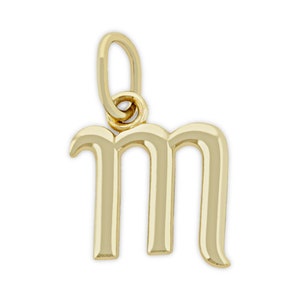 Charm de inicial M en minúscula de oro - Oro macizo de 10 quilates - Collar con letra M Cadena de oro opcional