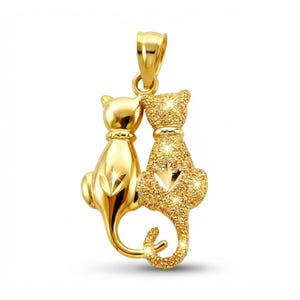 Collana con gatto seduto in oro - Ciondolo a forma di gatto in oro 10 carati - Oro massiccio 10 carati - Catena a corda in oro opzionale - Collana con gatto per gli amanti dei gatti