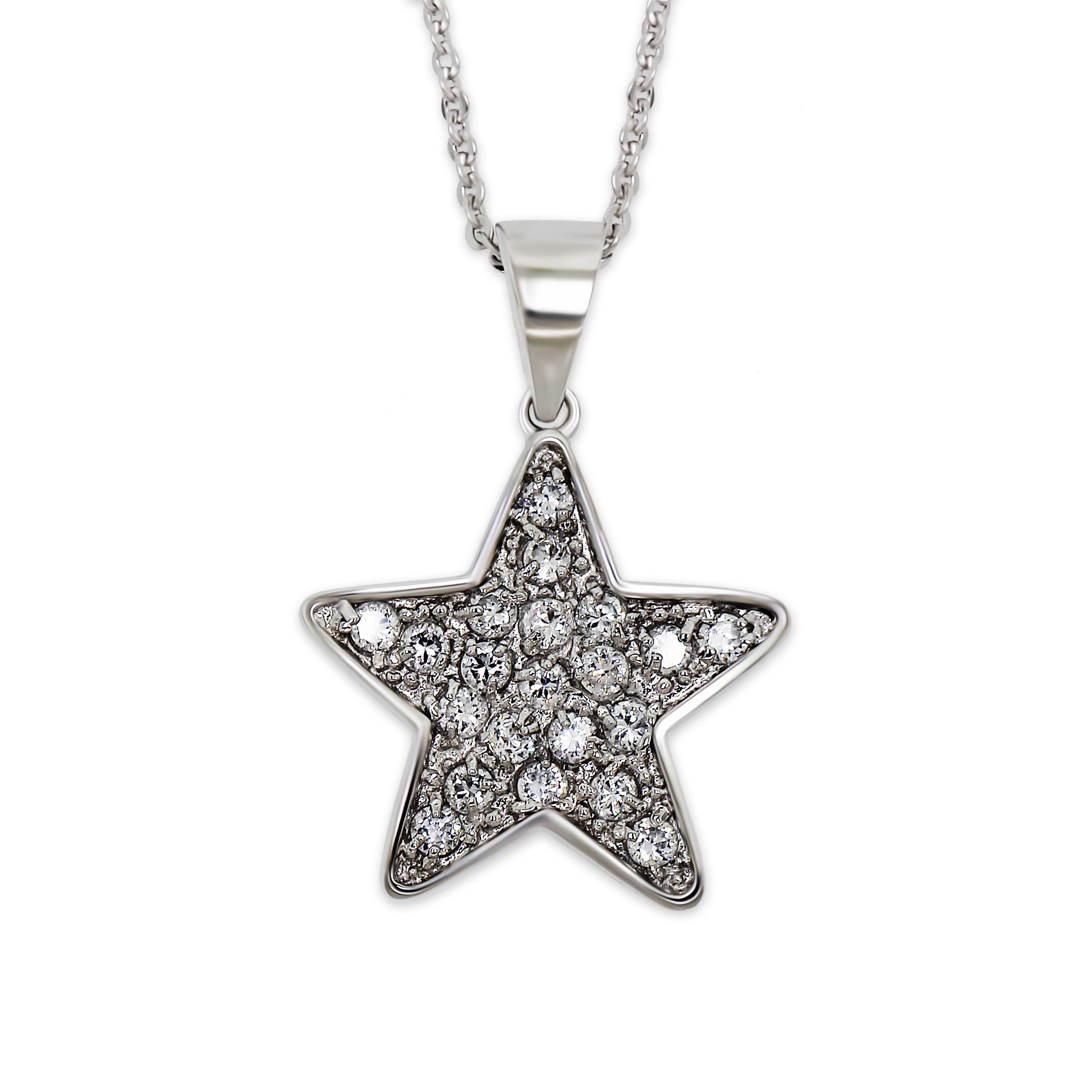 Silver Star Pendant Necklace - 925 Sterling Silver- Cubic Zirconia