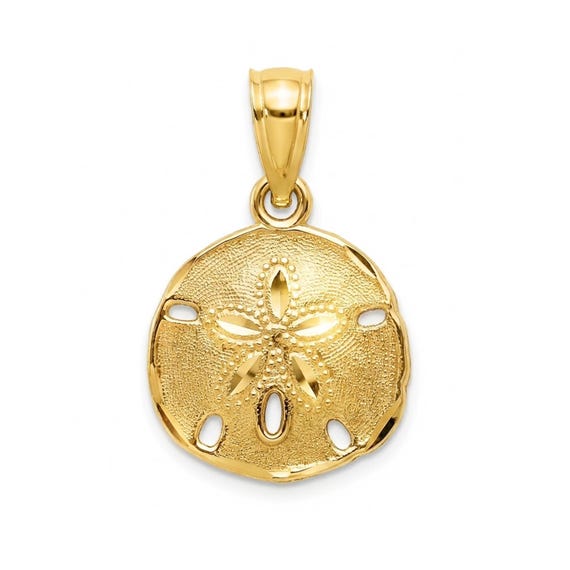 Gold Sand Dollar Pendant Necklace - 10 Karat Solid Gold with Optional Gold Chain  - Seashell Charm - Ocean Jewelry 