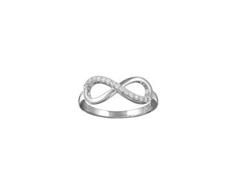 Anello Infinito Donna In Argento 925 Con Zirconi Bianchi: Un Gioiello Simbolo Di Amore Eterno. Disponibile Nelle Misure 6-10, Regalo Perfetto.