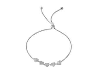 Silver Heart Bracelet - 925 Sterling Silver/ Cubic Zirconia Stones - Dainty Heart Bracelet