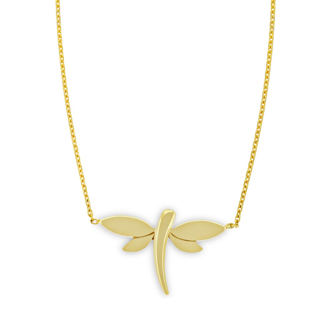 Gold Dragonfly Necklace 14 Karat Solid Gold Dragonfly Pendant Charm Layering Necklace Etsy
