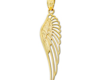 Gold Open Angel Wing Charm - Angel Wing Pendant - 14 Karat Solid Gold -  Optional Gold Chains! - Angel Wing Necklace
