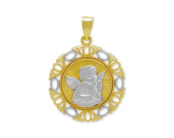 Cherub Pendant Charm - 10K Solid Gold - Guardian Angel Cherub Charm - Optional Gold Rope Chain - Angel Necklace