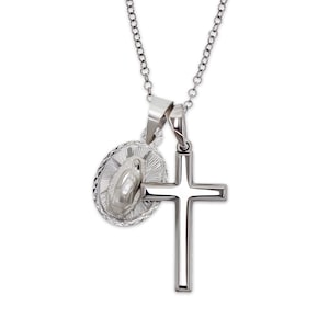 Collana in argento con croce della Madonna di Guadalupe - Argento Sterling 925 - Croce in argento - Regalo per il battesimo - Gioielli religiosi - Vergine Maria