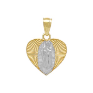 Gold Guadalupe inside Heart Pendant - 14 Karat Solid Gold - Our Lady of Guadalupe - Virgin Mary Jewelry - Optional Gold Chain