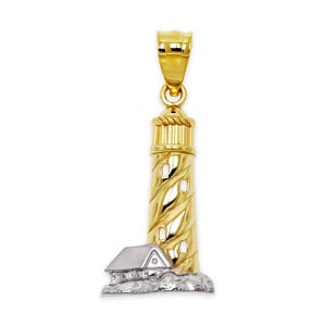 Gold Lighthouse Pendant Necklace - 10 Karat Gold - Nautical Jewelry - Lighthouse Jewelry- Optional Gold Chain