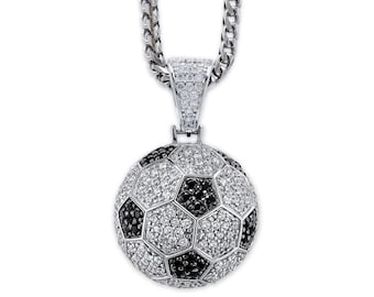 Silver Soccer Ball Necklace -925 Sterling SIlver with Cubic Zirconia Stones - Futbol Necklace - Sports Jewelry -Optional 1.8mm Franco Chain