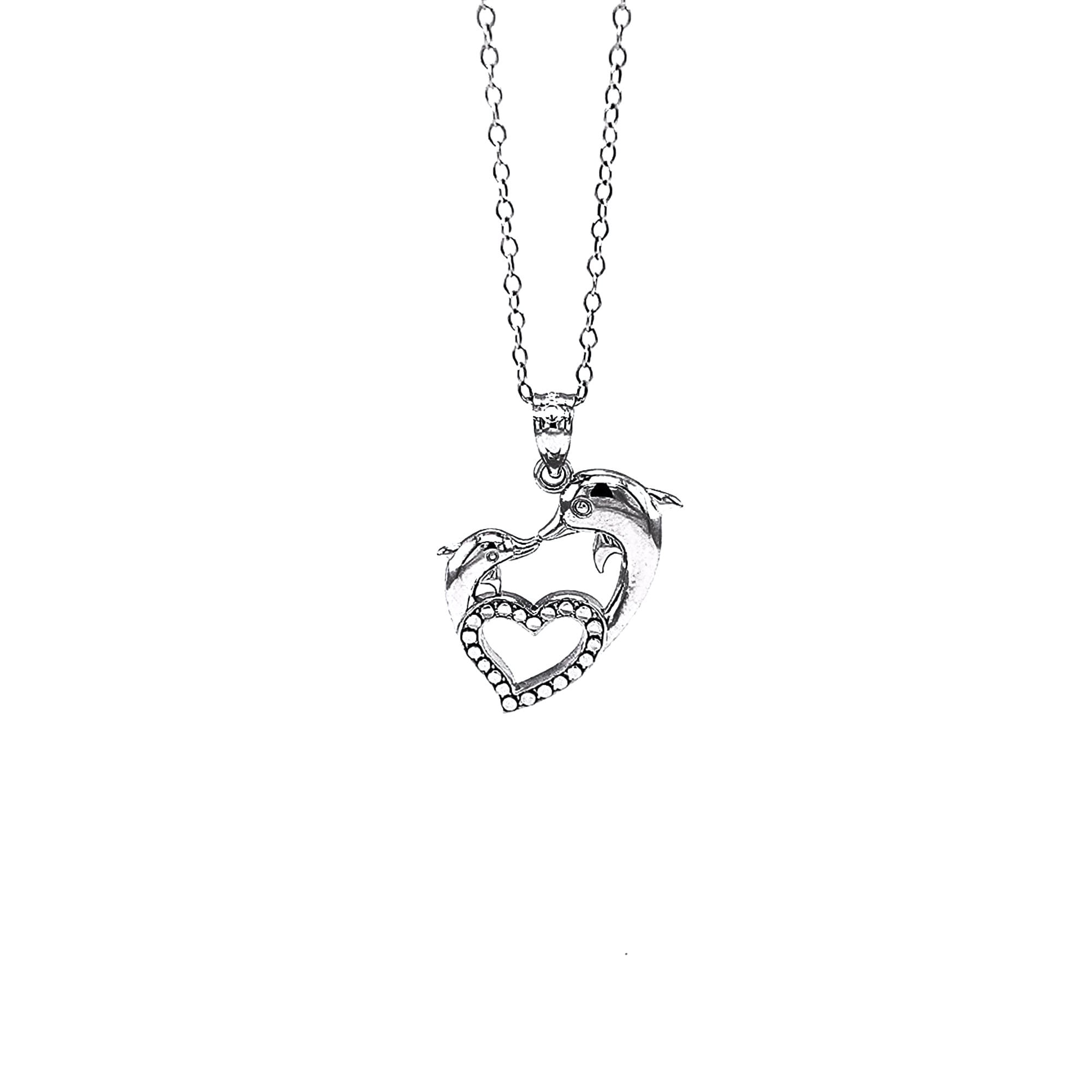 Infinite U - Collana con ciondolo a forma di cuore con delfini