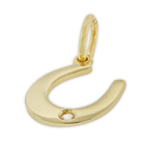 Gold Horseshoe Charm - 14 Karat Solid Gold with 1 pt Diamond