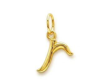 Gold Lower Case Initial R Charm - 10 Karat Solid Gold - Optional Gold Chain - Letter R Necklace