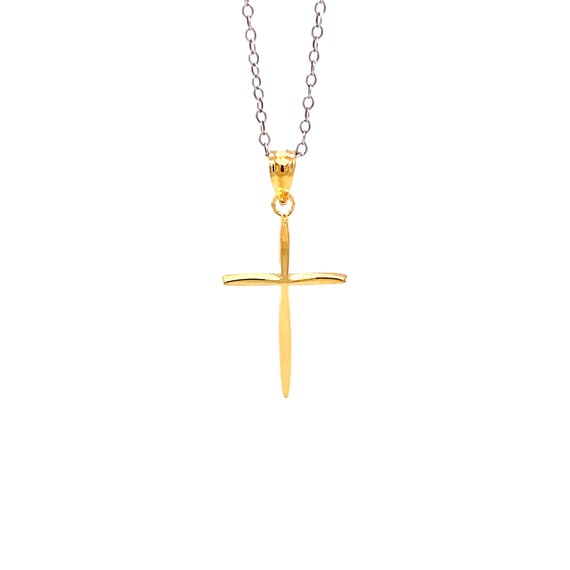 Elle Jewelry Sterling Silver Gold Plated Sideway Cross Necklace N10140YW16