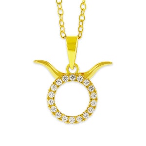 Taurus Zodiac Necklace - Cubic Zircornia - Astrology Jewelry - 925 Sterling Silver Gold Plated - Taurus Star Sign - Birthday Gift