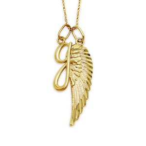 Collar con dije de ala de ángel de oro con colgante de inicial - Oro de 10 quilates - Colgante de ala de ángel - Cadena de oro opcional - Joya conmemorativa, regalo de condolencia