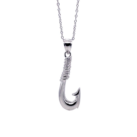 Silver Fish Hook Pendant Necklace - 925 Sterling Silver - Silver Adjustable Necklace 16 - 18 - Fish Hook Necklace - Hook Pendant