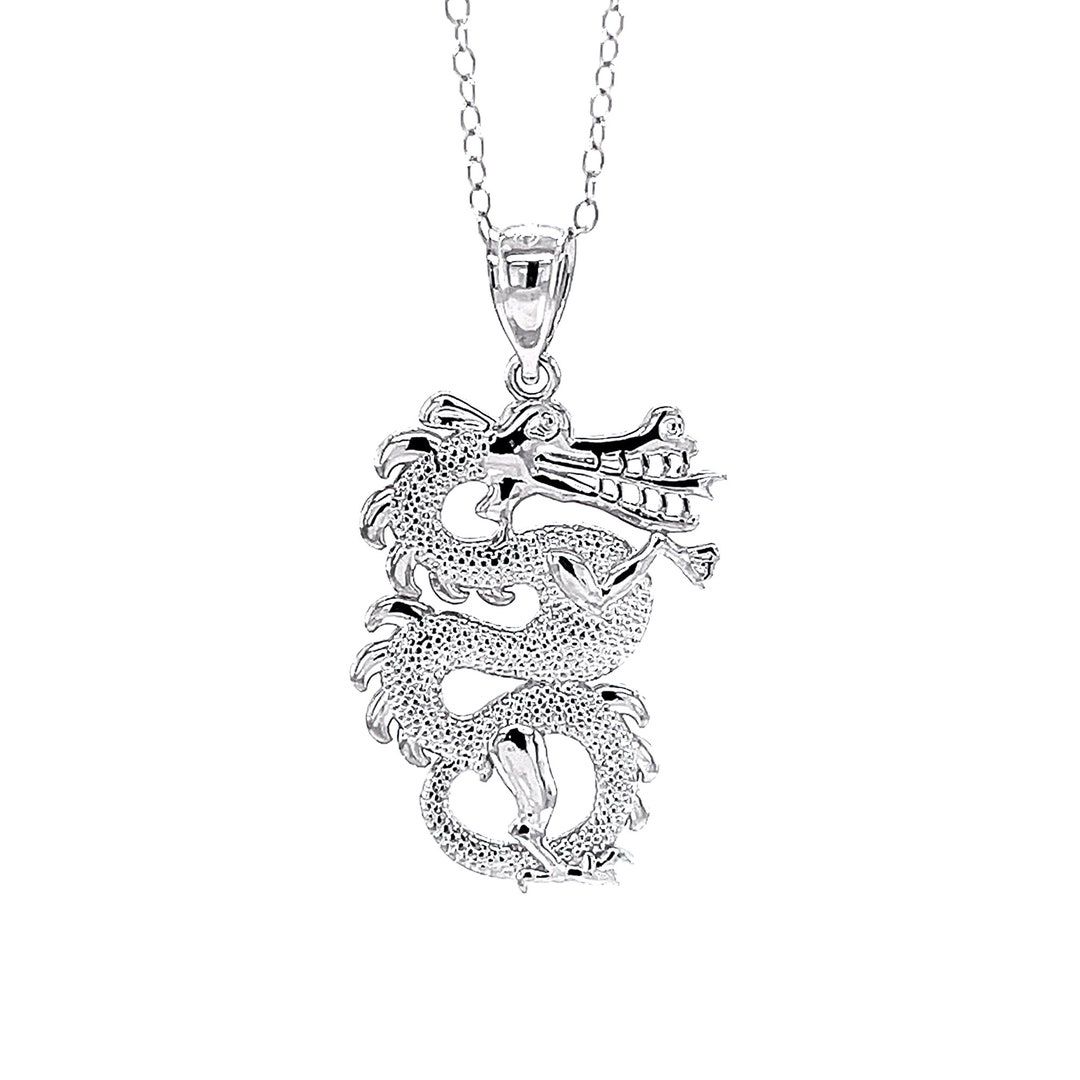 Silver Dragon Pendant Necklace Dragon Pendant Solid 925 Sterling Silver Adjustable Silver