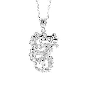 Silver Dragon Pendant Necklace  - Dragon Pendant - Solid 925 Sterling Silver - Adjustable Silver Necklace 16” - 18”