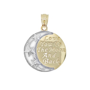 Gold Love You To The Moon And Back Charm - Moon Pendant - Love Pendant - 10 Karat Solid Gold - Optional Gold Chain - Gold Pendant