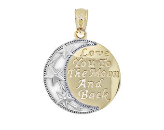 Gold Love You To The Moon And Back Charm - Moon Pendant - Love Pendant - 10 Karat Solid Gold - Optional Gold Chain - Gold Pendant