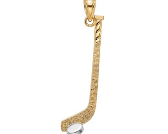 Gold Hockey Stick and Puck Pendant Necklace - 10 Karat Solid Gold - Optional Gold Chain - Hockey Stick Necklace - Hockey Jewelry