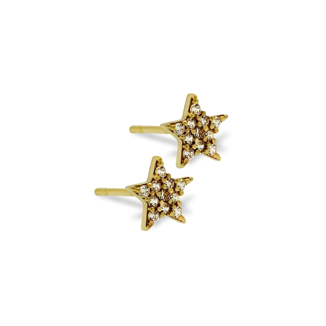 Gold Star Stud Earrings 14 Karat Solid Gold Star Earrings Etsy
