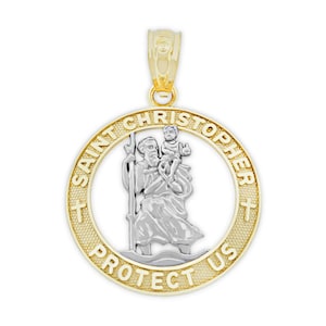 Gold Saint Christopher Medal Pendant- 10 Karat Solid Gold - Religious Pray for us Medal Protection - Patron of Travelers