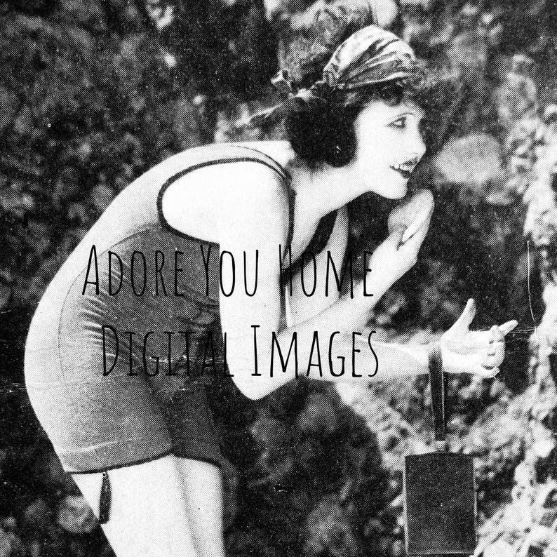 Girly Girl Scrapbooking Vintage Advertisement Retro Ephemera Digital Download -:-Vintage Flapper Black and White Post Card Image