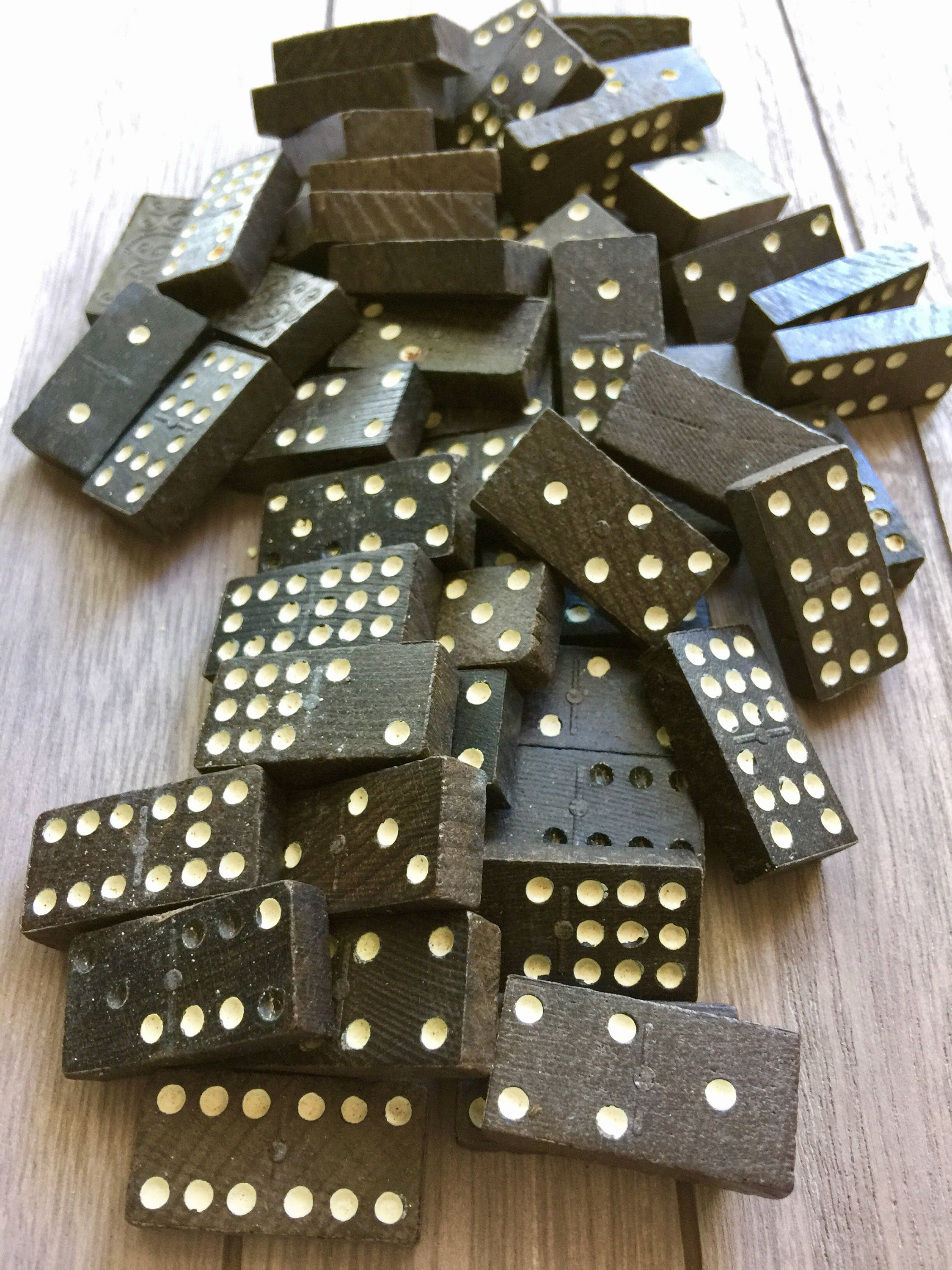 Vintage Wooden Domino Set Complete Antique EBON Dominoes Etsy