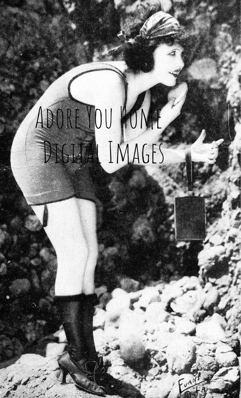 Girly Girl Scrapbooking Vintage Advertisement Retro Ephemera Digital Download -:-Vintage Flapper Black and White Post Card Image
