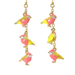 Enamel Bird Dangle Earrings: Pink & Yellow Bird Jewelry